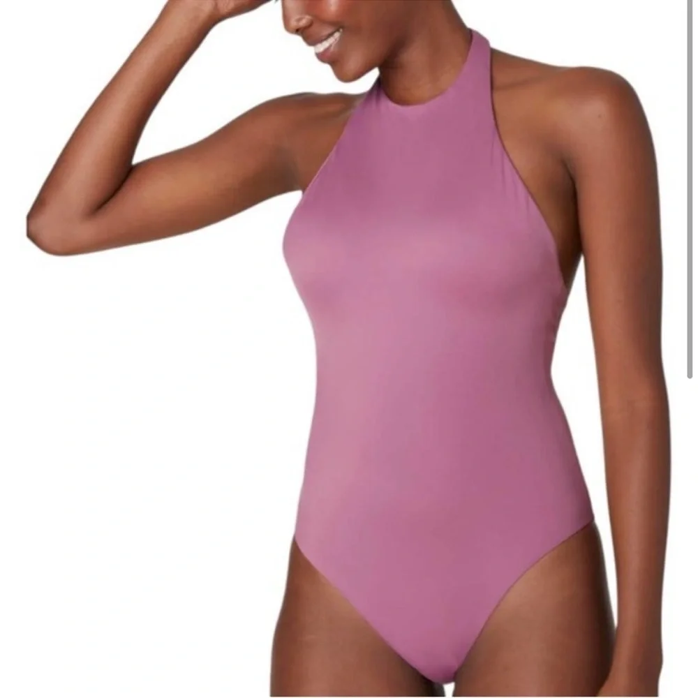 NWT Andie Swim Luzon One Piece Swimsuit Halter Cactus Flower Purple Sz L